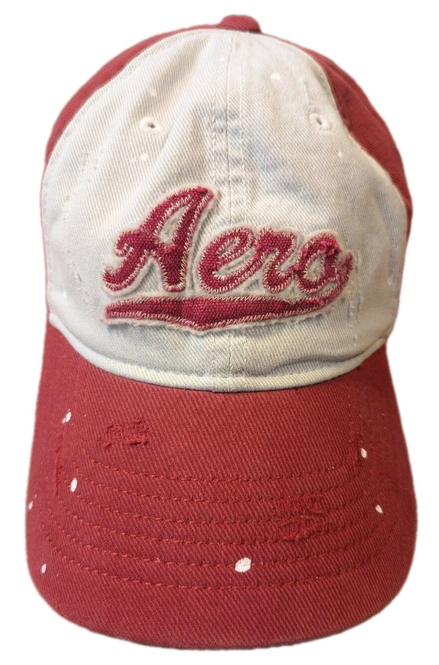 Y2K Aeropostale “Aero” Distressed Baseball Hat Cap Red Tan Est 1987